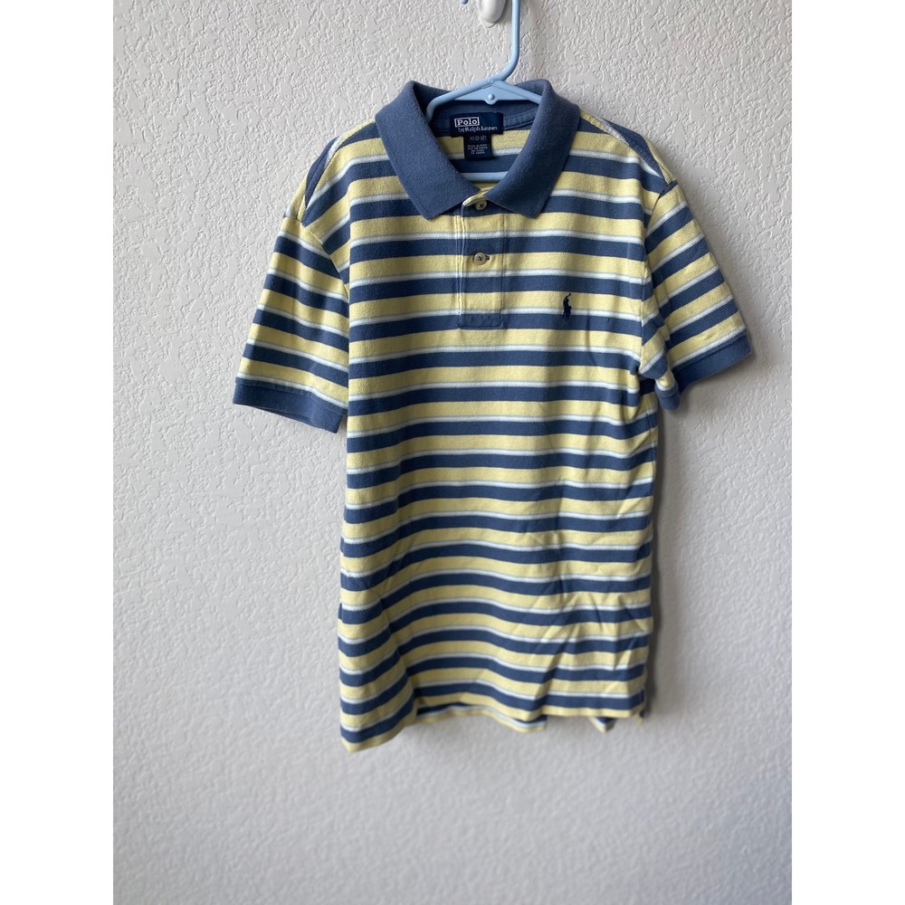 Polo Ralph Lauren Boys Striped Preppy Polo Shirt Size M 10-12 Blue Yellow